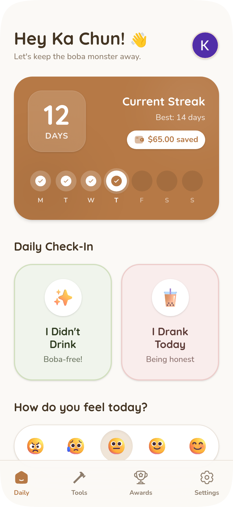 QuitBoba App Home